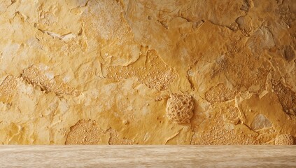 Shellstone brick wall with yellow shell rock texture serving as a backdrop for graphic or editorial layouts, highlighting surface details
