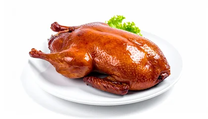 Wandcirkels Peking roast peking duck (Whole Duck) on white background  © Sundari