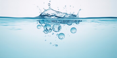 Bubbles forming in clear water, demonstrating gas transfer and fluid movement, used for scientific or educational layouts