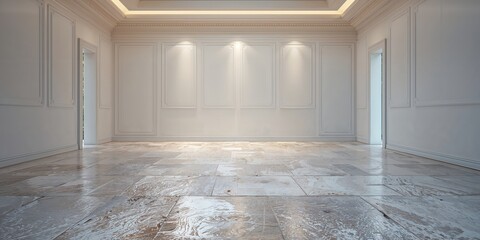 Shiny polished flooring serving as a backdrop for design elements or informational displays