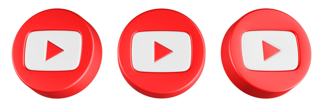 YouTube 3d rendering icon red round button