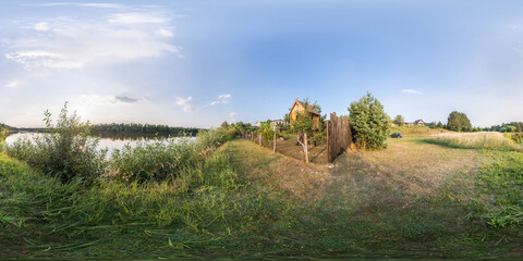 full seamless spherical hdr panorama 360 degrees angle view on fallen tree among bushes of forest or park with stairs in equirectangular projection, ready VR AR virtual reality content