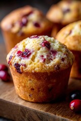 Freshly baked cranberry muffin sweet dessert with sugar topping, perfect breakfast food or snack