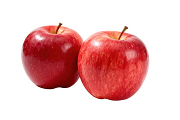Two fresh red apples with shiny surfaces and stems