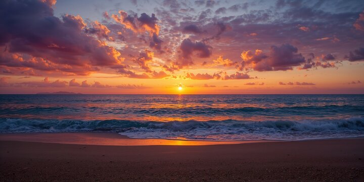 Vibrant evening sky at Le Bombarde beach in Sardinia, suitable for layout backgrounds or visual themes