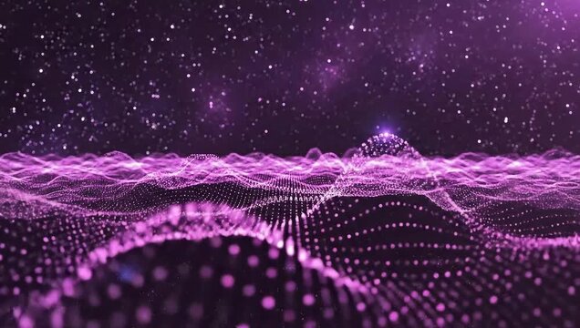 Animation of Digital Data Particle Waves With Purple and Magenta Glow 4k video