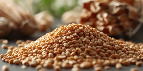 Obraz premium Close-up of buckwheat grains, suitable for food texture backgrounds and layout use