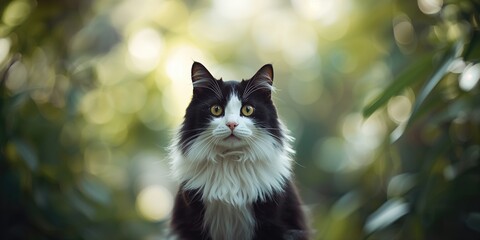 Monochrome cat with confident expression, highlighting pet alertness and attitude