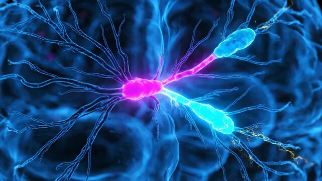 Microscopic Neural Pathway: Captivating shot showcasing the intricate connections within the human brain, focusing on a highlighted neural pathway in vibrant detail.
