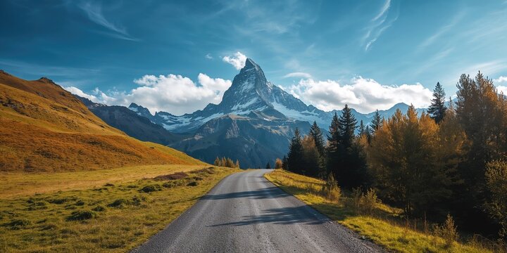 Mountain scenery in autumn with the Matterhorn visible from Zermatt, seasonal erosion