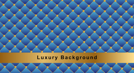 Naklejka premium Elegant royal blue quilted pattern background with gold accents and a central banner for text presentation