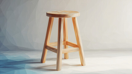 スツールの素朴な造形美を捉えた水彩ポリゴン