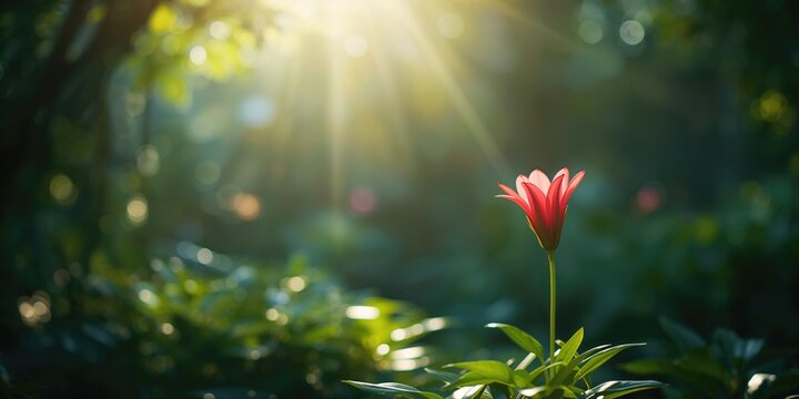 A flower thriving amidst cultivated plants in a botanical garden, highlighting biodiversity