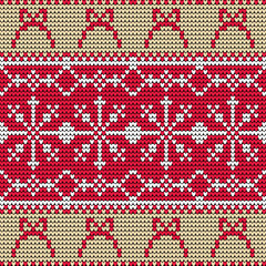 knitted seamless pattern with bows and winter geometric motifs
