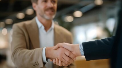 Lawyer shaking hands with a smiling client after successful contract negotiations — a human-centered, trust-driven image that conveys success, reliability, and the emotional reward of achieving