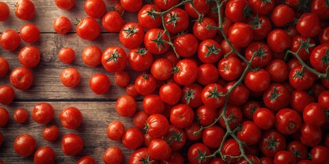 Close-up of vibrant cherry tomatoes on textured surface, suitable for culinary ingredient backgrounds