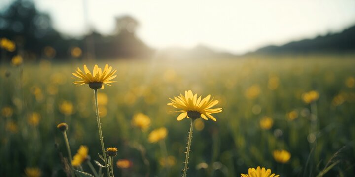 Common ragwort yellow flowers, a plant harmful to livestock, serving as a natural landscape element, Earth Day