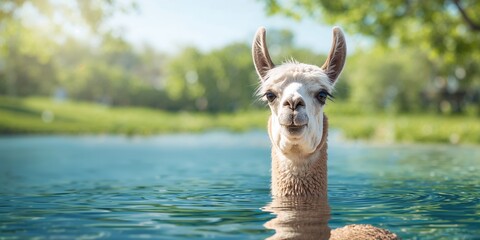 Obraz premium Llama gazing at the camera, animal curiosity and natural behavior