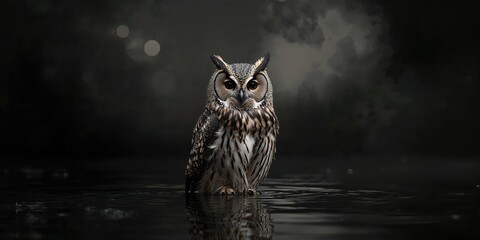 A nocturnal owl perched against a dark sky, nighttime wildlife activity, Earth Day