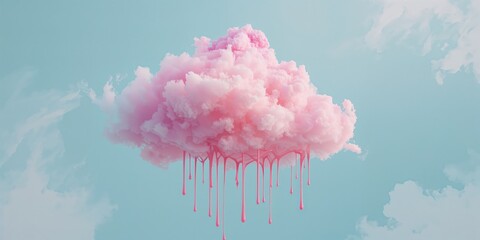 Bright pink paint cloud with flowing drips over vibrant multicolor backdrop, suitable for layout design