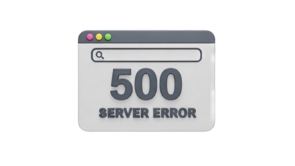 Computer Browser Window Displaying 500 Server Error Message With Transparent Background And Simple User Interface Elements