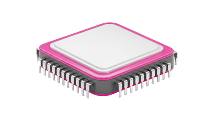 Computer Microprocessor With Pink Casing and White Surface On A Transparent Background Technology And Computing Concept