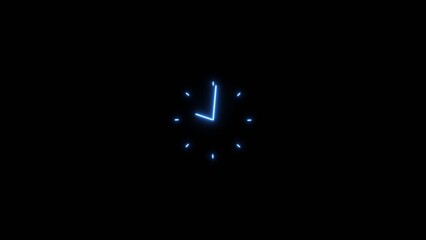 clock icon neon bright 24 hour day fast speed royal blue color 4k illustration.Black background new analog and digital clock icon 4k illustration.	