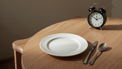 Morning breakfast setting featuring plate, fork, knife, and spoon focusing on meal preparation and daily habits