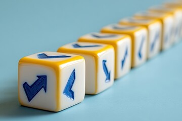 Yellow cubes with blue arrows,  in a row