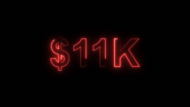 Neon line bright 11k followers isolated red color 4k illustration on black background. Vibrant neon shiny 11k text red color 4k illustration digits for high-resolution.