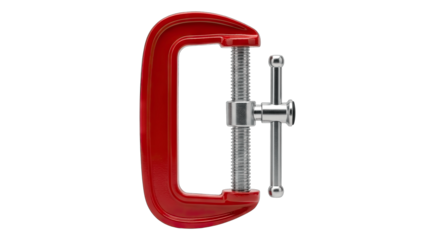 Red C-Clamp Tightening on White Background