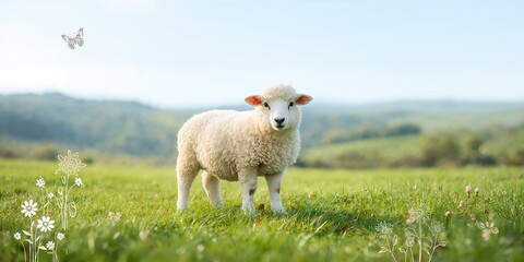 Obraz premium Photo of a sheep in a pastoral setting, highlighting wool harvesting techniques, World Animal Day