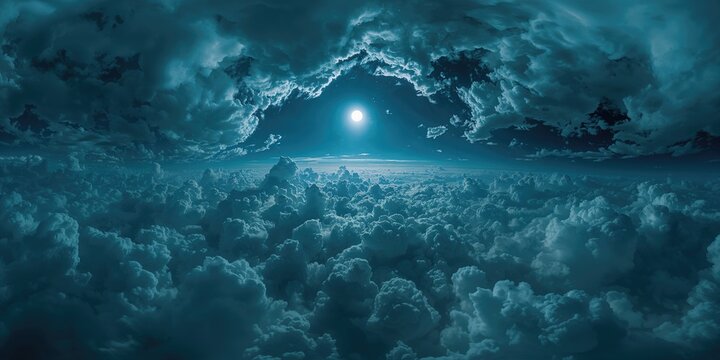 Nighttime clouds forming a 360-degree panoramic scene for digital backdrop, Earth Day