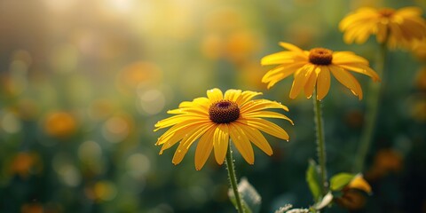 Bright yellow flowers in autumn serve as a colorful backdrop for garden aesthetics and seasonal planting, seasonal change