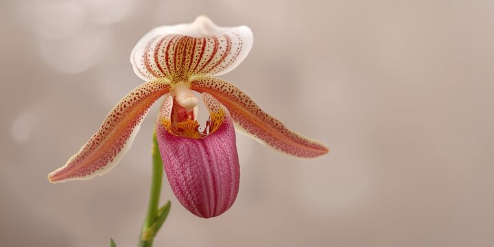 Detailed view of a lady slipper orchid's staminode, floral structure for plant identification
