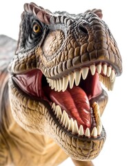 Obraz premium A close-up view of a realistic dinosaur head with exposed teeth and open mouth, featuring detailed skin texture