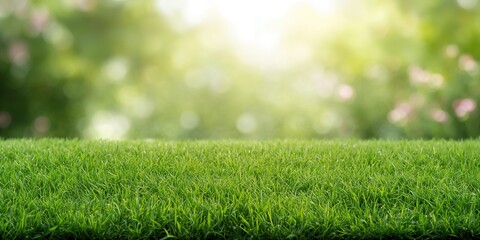 Fototapeta premium Neat and green grass growing in a garden used as a background for layout design, Earth Day