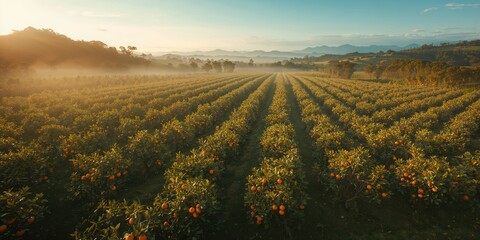 Brazilian orange groves with lush fruit-bearing trees, suitable for agricultural layout backgrounds