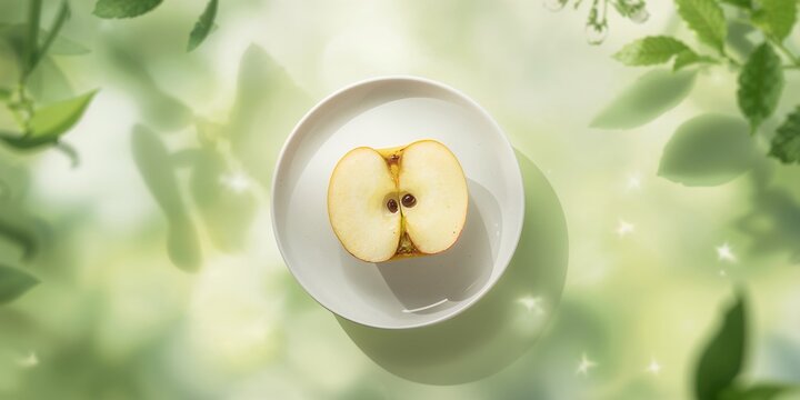 Custard apple sliced in half on a dish, its texture and internal structure, with a focus on fresh fruit presentation