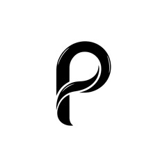 A modern minimalist letter p logo design concept with a flowing organic line isolated on transparent background