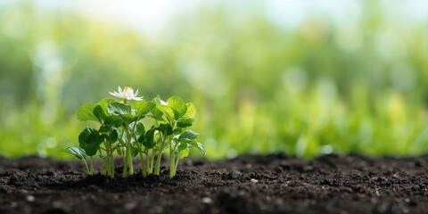 Young watermelon seedlings emerging in a garden, early plant growth for seasonal farming activities