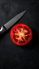 red tomato on a black background