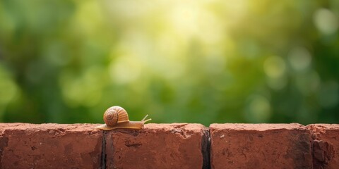 Grape snail navigating a brick wall surface, natural movement and surface interaction