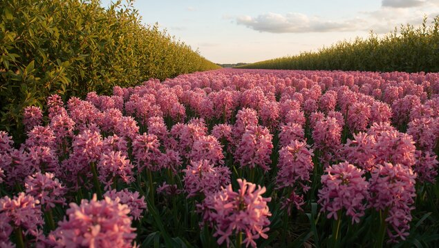 Early spring hyacinth blooms in a meadow used as a natural backdrop for floral arrangements or greeting cards