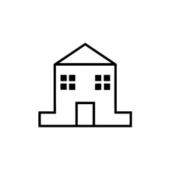 Minimalist black and white drawing of a residential home building with a triangular roof isolated on transparent background