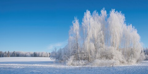 Birch and pine trees in a snowy forest under bright winter sunlight, seasonal change