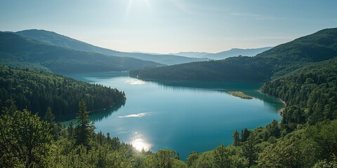 Fototapeta premium Blue Lake located in the Perm Regions Alexandrovsky District, highlighting mineral water features and scenic landscape