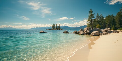 Mountain lake with transparent waters, ideal for environmental preservation awareness