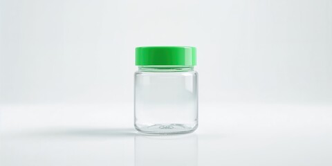 Transparent plastic spice jar with green cap, emphasizing cleanliness and food safety standards