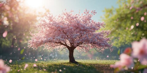 Springtime blossom tree with vibrant flowers in a natural setting highlighting seasonal renewal